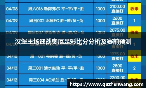 汉堡主场迎战奥厄足彩比分分析及赛前预测